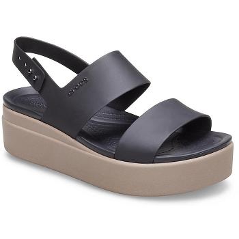 Crocs Brooklyn Nizke Wedge Cierne / Hnede - Damske Sandále